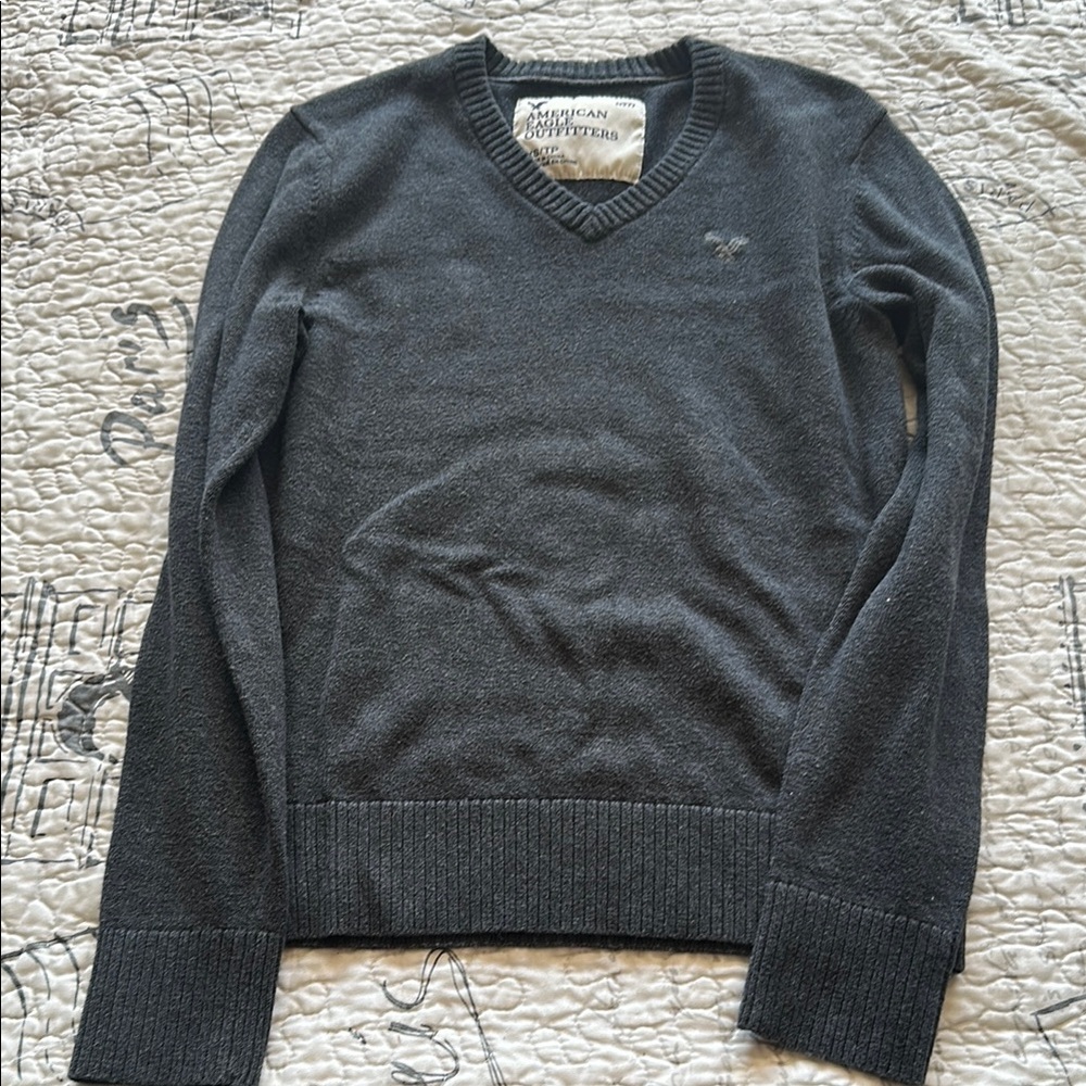 American Eagle Outfitters Gray V-Neck Sweater